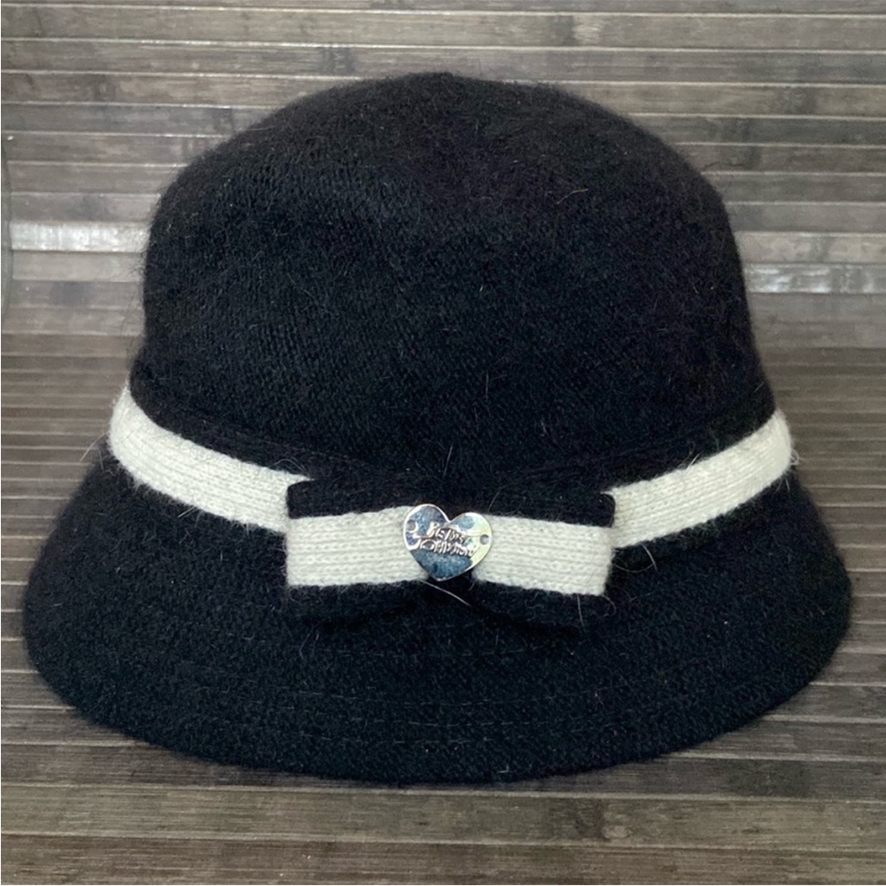 Betsey Johnson Black Wool Blend Cloche Hat